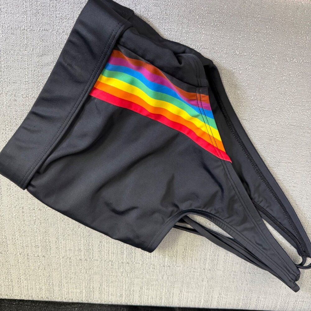 HK X Target Black Sports Bra Rainbow Stripe Strappy Back Size XL - Picture 10 of 11